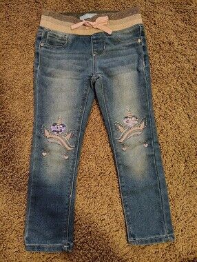 Girls' Denim Unicorn Embroidered Jeans